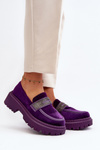 Damskie Welurowe Mokasyny Z Ozdobą Fioletowe Wendreda