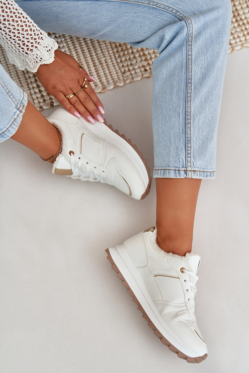 Buty Sportowe Damskie Ocieplane Futerkiem Na Platformie Białe Lerisas