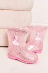 Dziecięce Brokatowe Kalosze Z Łabędziem Różowe