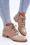 Skórzane Sznurowane Botki Maciejka 05953-04 Beżowe