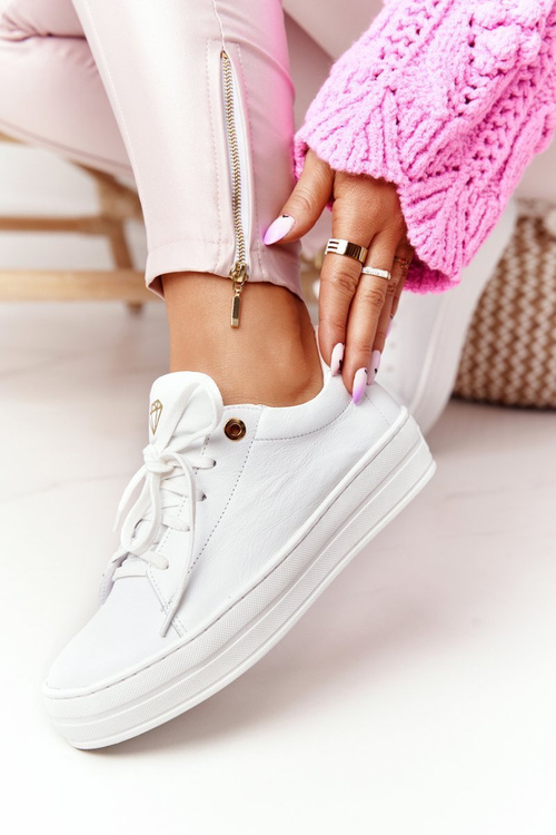 Damskie Skórzane Tenisówki Na Platformie Białe Nicole 2645