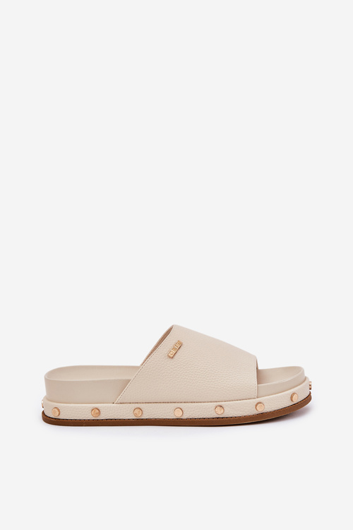 Klapki Damskie Na Platformie Z Ćwiekami Big Star RR274215 Beżowe