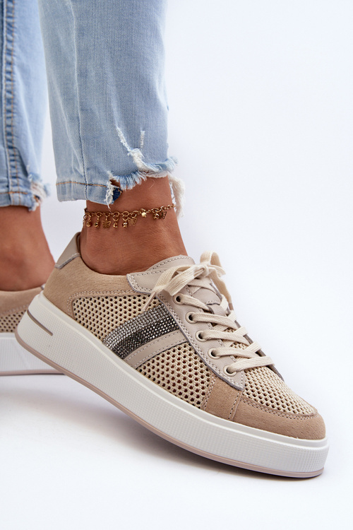 Sneakersy Skórzane Damskie D&A LR110 Beżowe