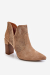 Ażurowe Zamszowe Botki Na Obcasie Beżowe Leanna