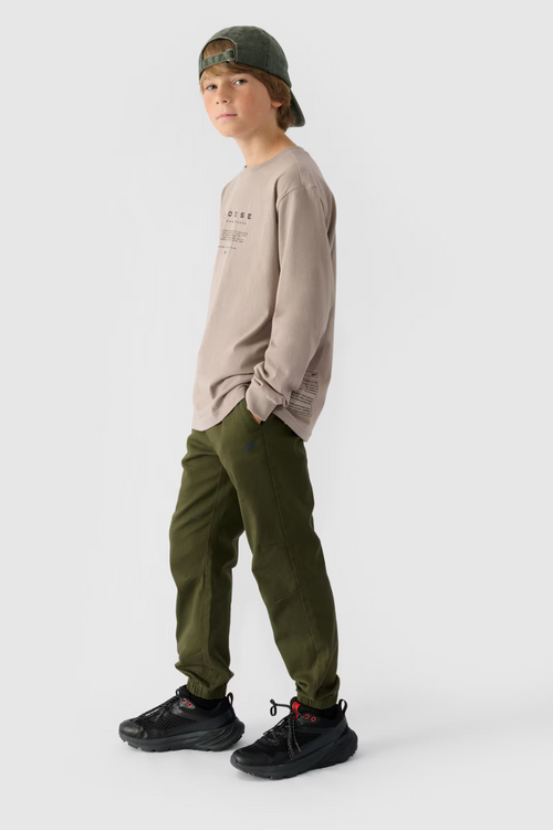 Chłopięce Spodnie Joggery Casual Gładkie 4F 4FJWMM00TTROM0812-43S Khaki