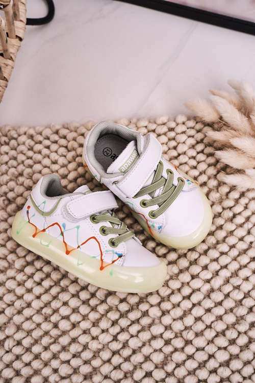 Dziecięce Sportowe Buty Ze Świecącą Podeszwą LED Biało-Zielone Disco