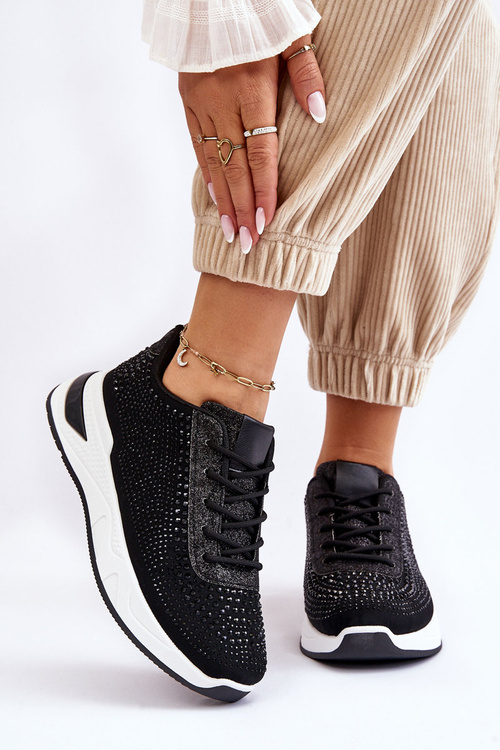 Damskie Sneakersy Z Cyrkoniami Czarne Raiden