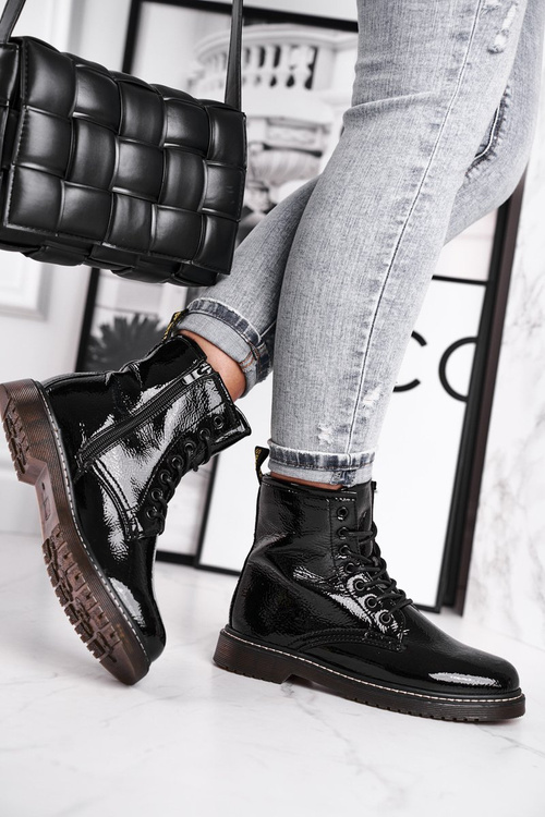 Botki Damskie Lakierowane Trapery Glany Czarne Marita