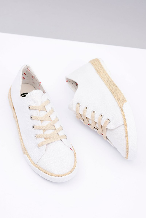 Białe Lniane Damskie Materiałowe Espadryle Peppi