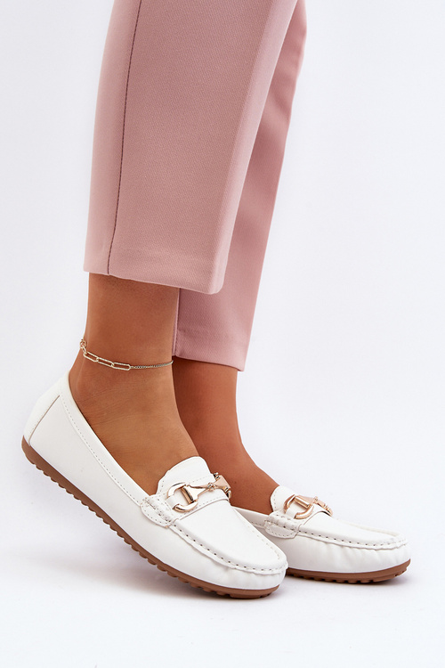 Damskie Klasyczne Mokasyny Eko Skórzane Białe Demese