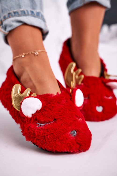 Świąteczne Ocieplane Futrzane Papcie Czerwone Jingle Bells