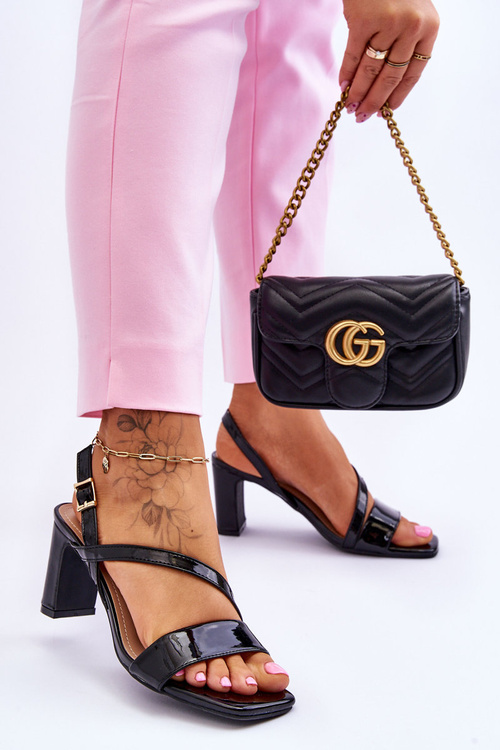 Damskie Lakierowane Sandały Na Słupku Czarne Carrie