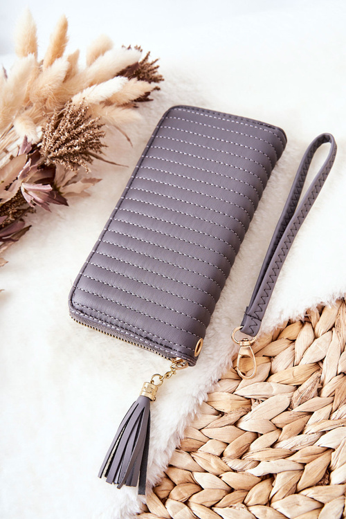 Duży Portfel Pikowany Z Paseczkiem Szary