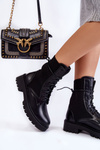 Skórzane Skarpetkowe Botki Sznurowane Czarne Riston