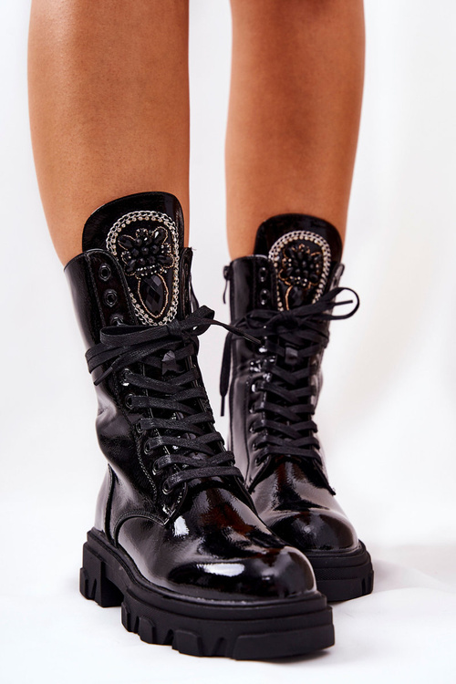 Wysokie Ocieplane Botki Ze Zdobieniem Czarne Ronessa