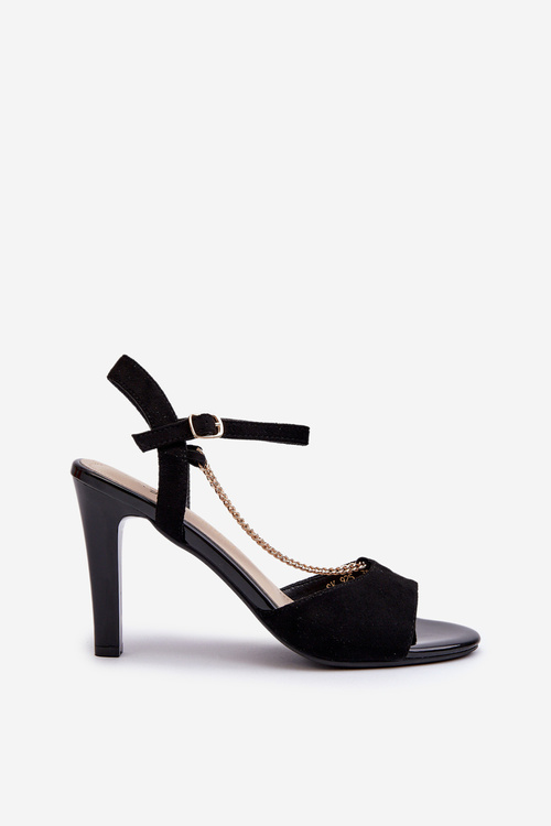 Sandały Damskie Na Szpilce Eko Zamszowe Z Łańcuszkiem Sergio Leone SK925 Czarne