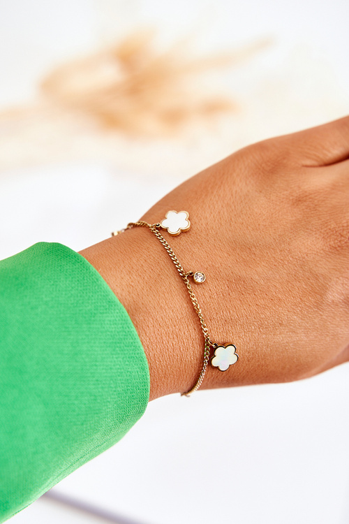 Bransoletka Na Łańcuszku Z Kwiatami Złoto-Biała