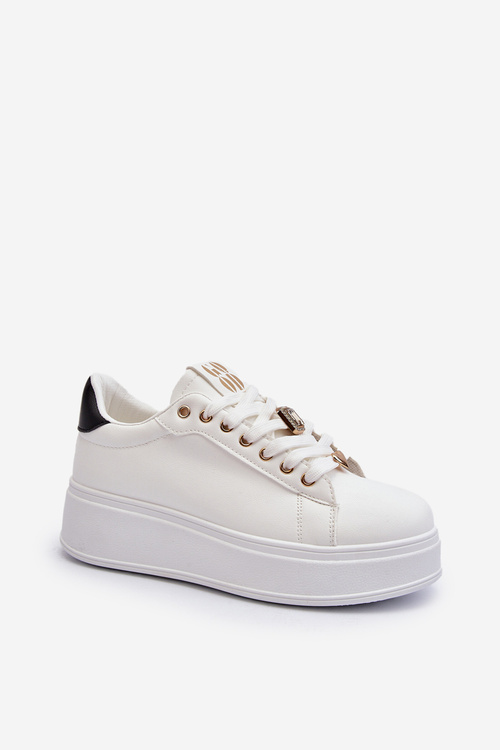 Sneakersy Damskie Na Platformie Z Ozdobami Białe Herbisa