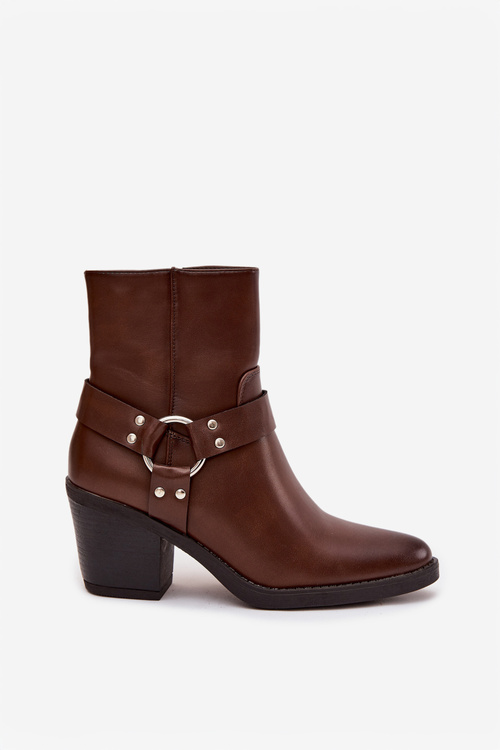 Ocieplane Botki Damskie Na Słupku Z Ozdobnym Elementem Brązowe Jurelle