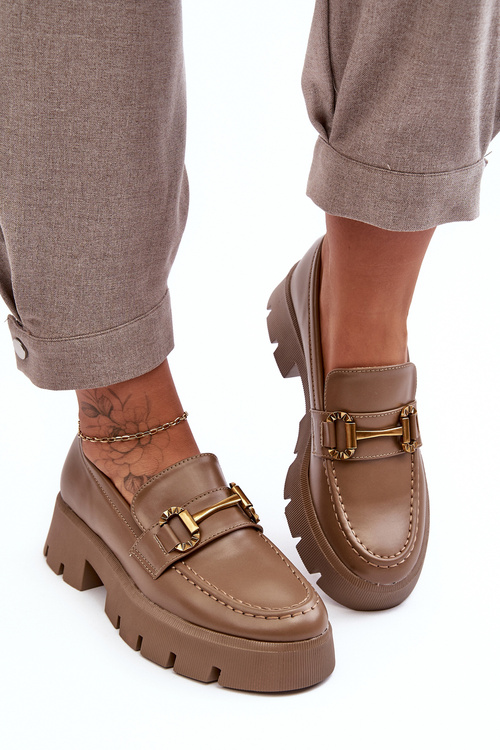 Damskie Półbuty Loafery Z Ozdobą Khaki Peuria