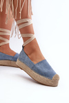 Espadryle Damskie Wiązane Na Platformie Z Plecionką Niebieskie Tailesse