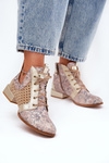 Skórzane Botki Trzewiki Maciejka 05541-04 Beżowo-Złote