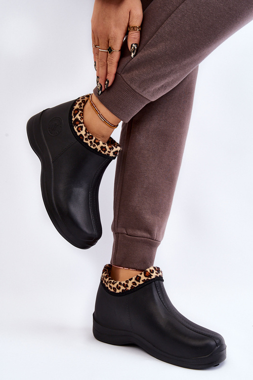 Damskie Wsuwane Kalosze Ocieplane Cętki Czarne Izera