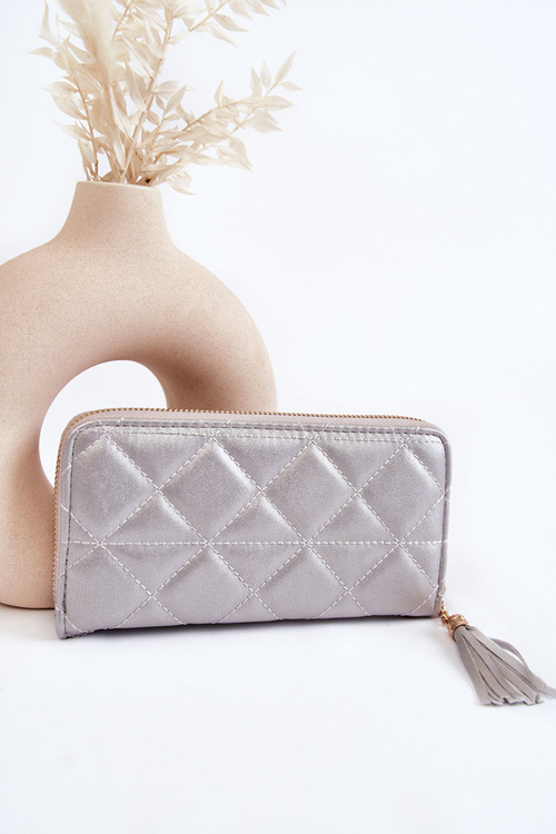 Duży Pikowany Portfel Z Paseczkiem Srebrny Jeffrey