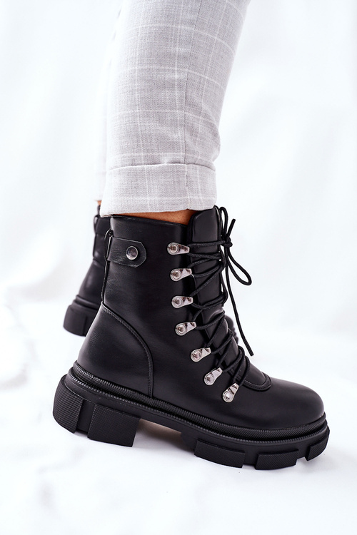 Damskie Ocieplane Botki Trapery Czarne Perfect