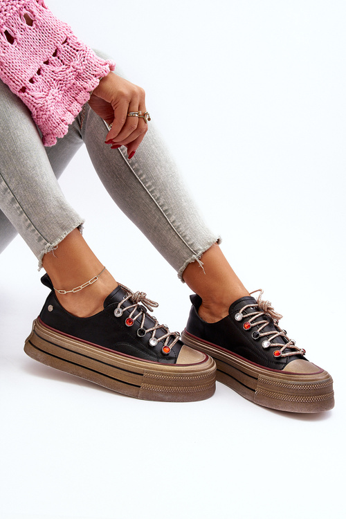 Damskie Trampki Na Platformie GOE NN2N4053 Czarne