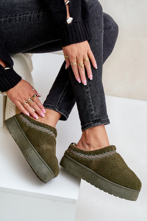 Śniegowce Na Platformie Z Futerkiem Typu Baranek Ciemnozielone Mesirra