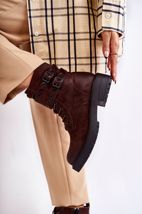 Damskie Zamszowe Ocieplane Botki Brązowe Silvor