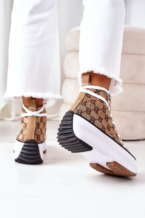 Logowane Trampki Na Platformie Brązowe Electric Love