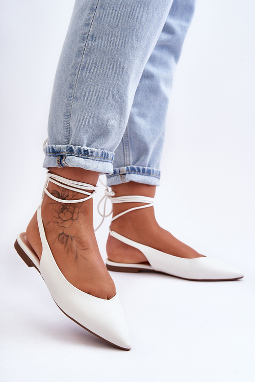 Damskie Wiązane Baleriny Białe Lilly Ann