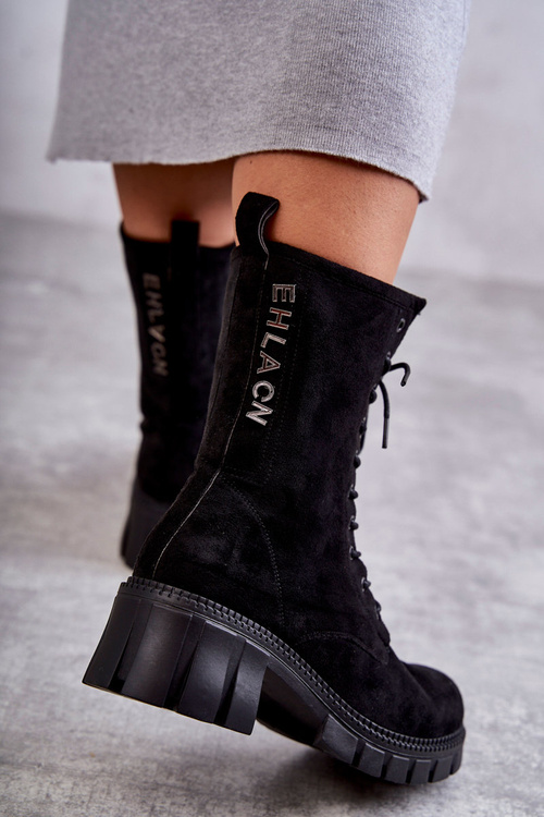 Zamszowe Damskie Ocieplane Botki Czarne Hermesa