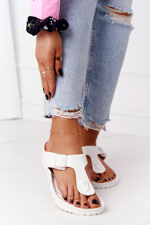 Damskie Gumowe Klapki Japonki Białe Alma