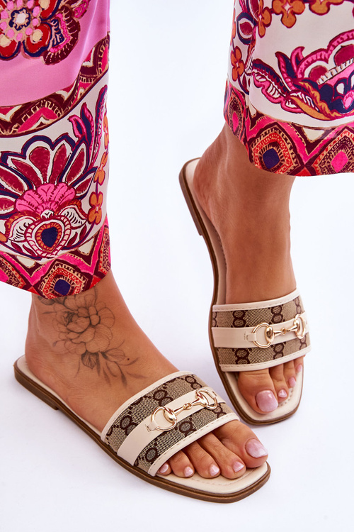 Klasyczne Klapki Na Płaskim Obcasie Beżowe Marlene