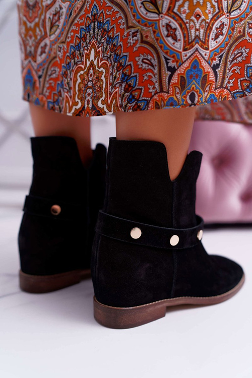 Botki Damskie Laura Messi 1890 Skóra Zamsz Czarne Darmah