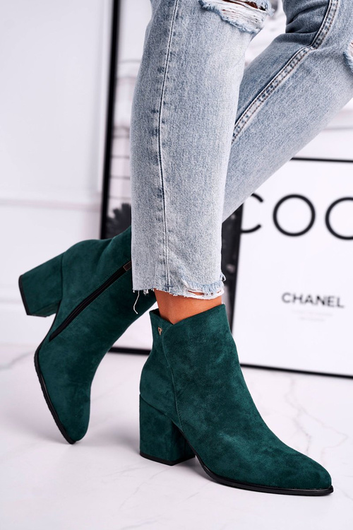 Botki Damskie Ciepłe Eko Zamsz Zielone So Good