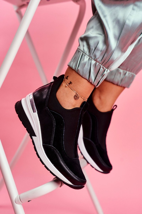 Sportowe Damskie Wsuwane Buty Skórzane Czarne 20-7769 Join Us