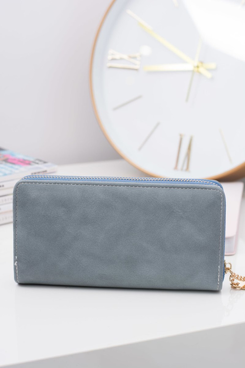 Damski Błękitny Duży Portfel z Frędzlem Brelok