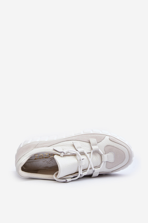 Damskie Skórzane Buty Sportowe Na Platformie M01/1 Zazoo Jasnobeżowe