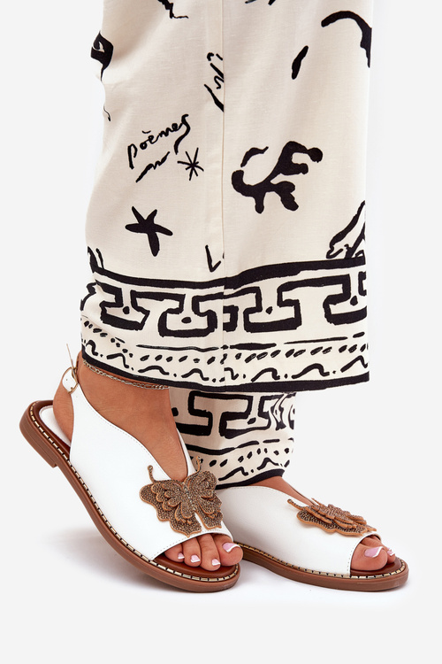 Sandały Damskie Na Płaskim Obcasie Z Ozdobą Białe Setorina