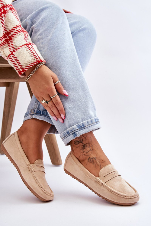 Damskie Klasyczne Zamszowe Mokasyny Beżowe Ivana