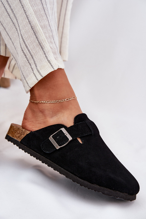 Zamszowe Klapki Chodaki Damskie Z Klamrą Big Star RR274A384 Czarne