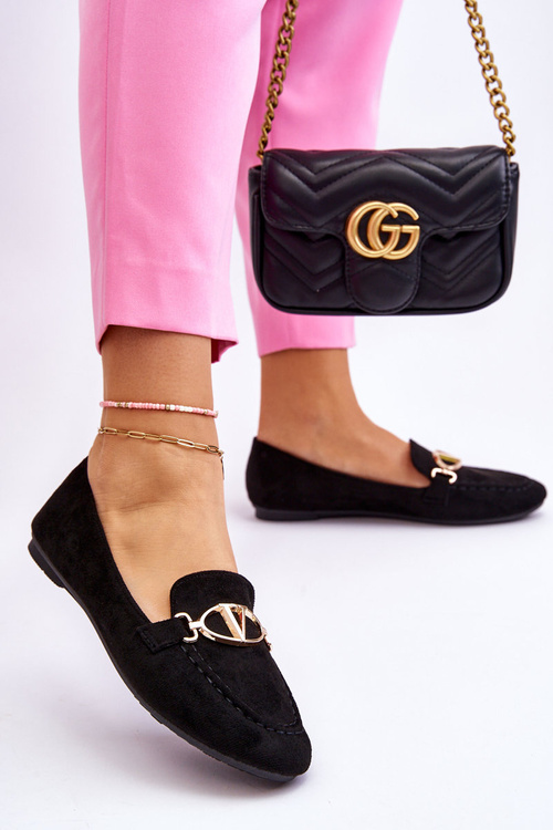 Zamszowe Mokasyny Z Ozdobnym Elementem Czarne Reed