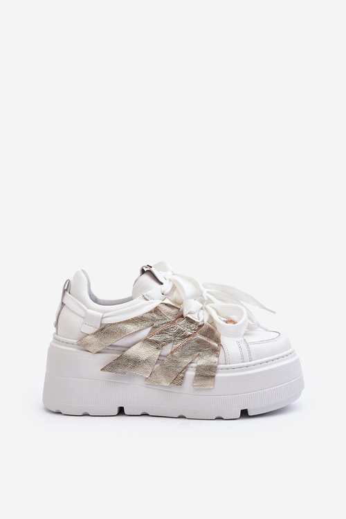 Zazoo 2F-7033 Sneakersy Na Masywnej Platformie Biało-Złote