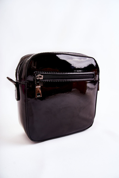 Skórzana Torebka Listonoszka W Print GOE ZNJ013 Czarno-Biała