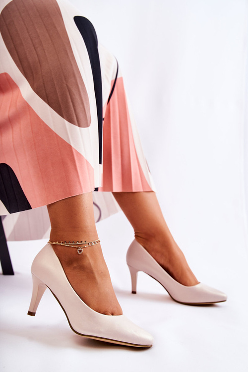 Damskie Klasyczne Czółenka Perłowe Beżowe Semprella