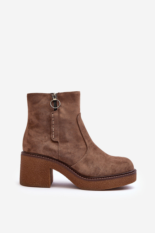 Damskie Botki Na Suwak Brązowe Romella